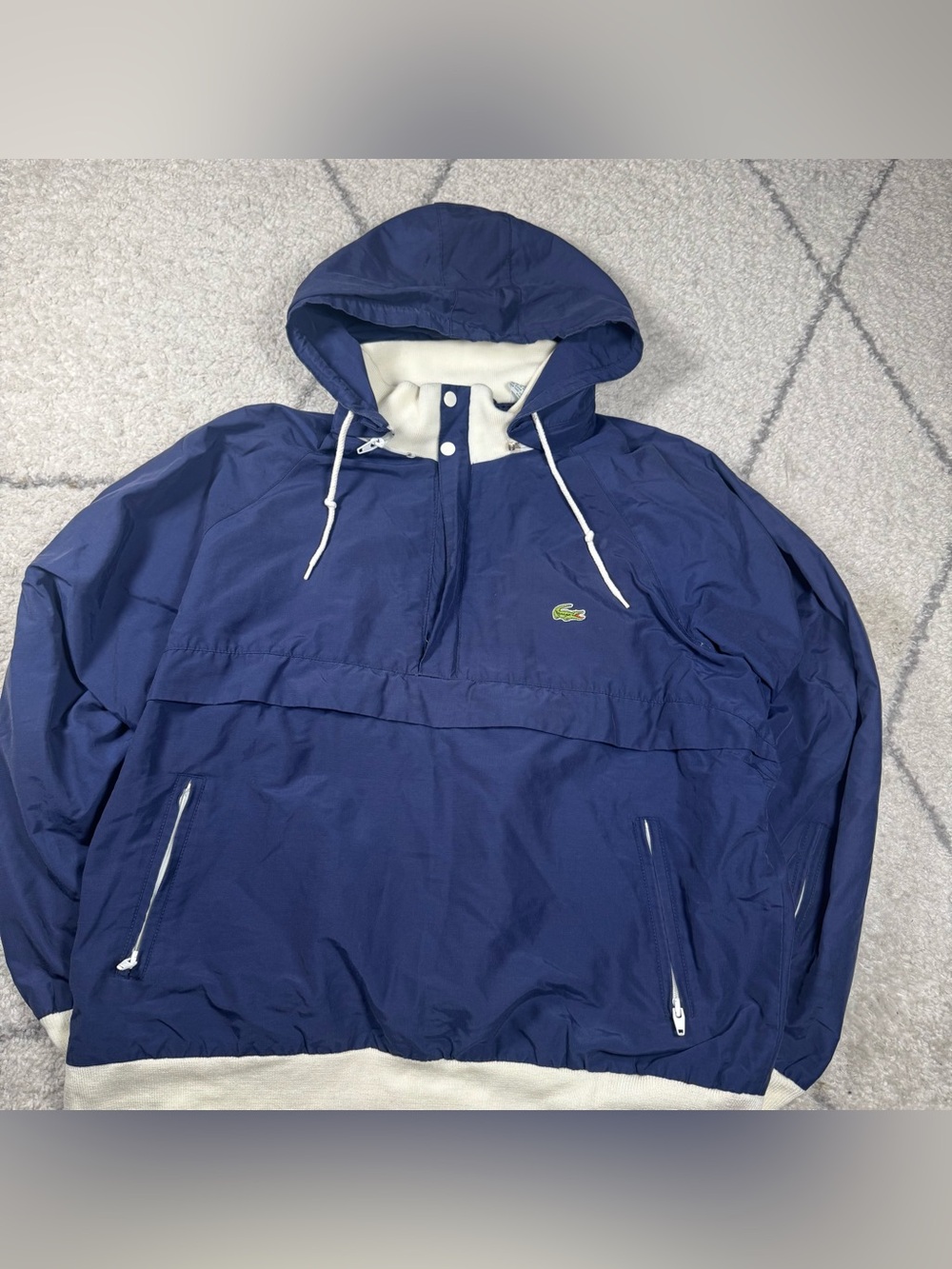 Lacoste Navy Blue Hooded Pullover Windbreaker